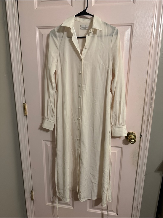 C O Essentials Dresses & Skirts - Light Cream Button-Front Maxi Shirt Dress by C O
